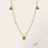 YACHAN Gold Chain Necklace with Green Crystal Triangle Pendants