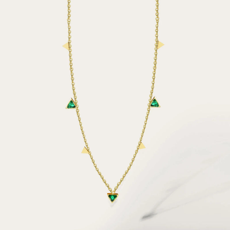 YACHAN Gold Chain Necklace with Green Crystal Triangle Pendants