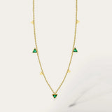 YACHAN Gold Chain Necklace with Green Crystal Triangle Pendants