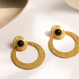 YACHAN Stone Stainless Steel Drop Earrings Geometric Metal 18K Plated