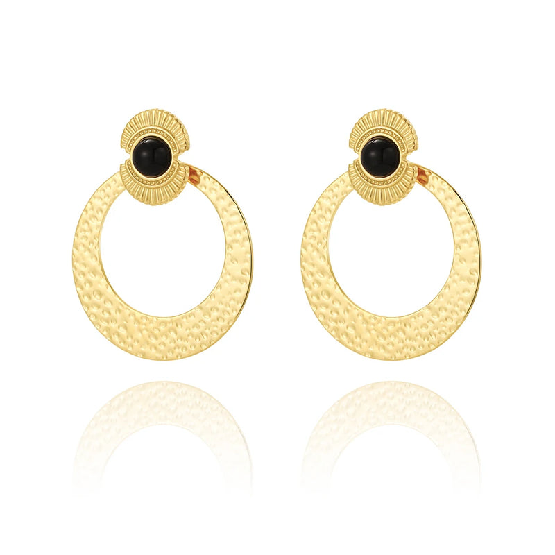 YACHAN Stone Stainless Steel Drop Earrings Geometric Metal 18K Plated