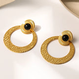 YACHAN Stone Stainless Steel Drop Earrings Geometric Metal 18K Plated