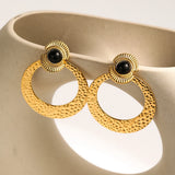 YACHAN Stone Stainless Steel Drop Earrings Geometric Metal 18K Plated