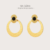YACHAN Stone Stainless Steel Drop Earrings Geometric Metal 18K Plated