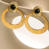 YACHAN Stone Stainless Steel Drop Earrings Geometric Metal 18K Plated