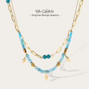 YACHAN Boho Bead Necklace Vintage Charms Stainless Steel Jewelry