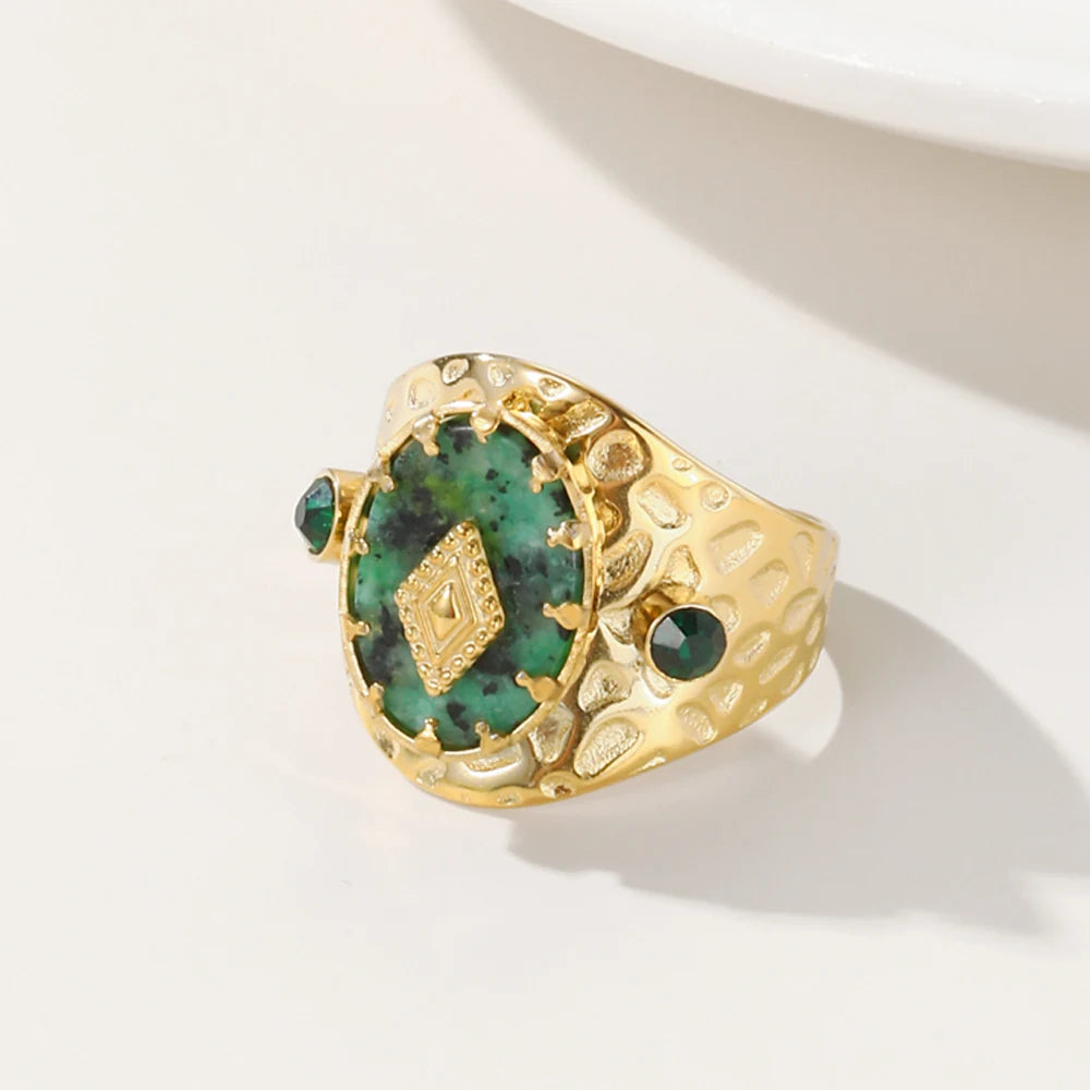 YACHAN French Vintage Natural Stone Ring for Women