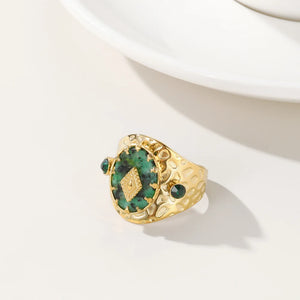 YACHAN French Vintage Natural Stone Ring for Women