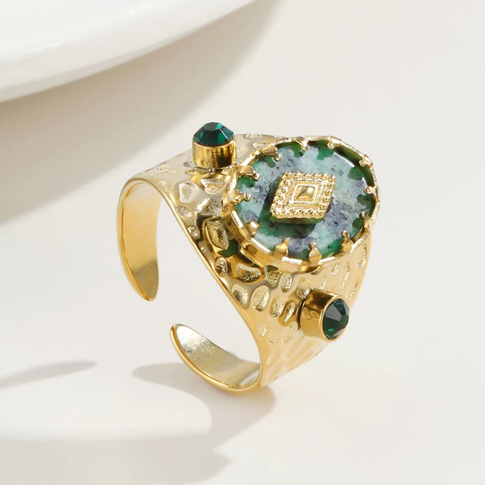YACHAN French Vintage Natural Stone Ring for Women