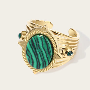 YACHAN Green Natural Stone Textured Geometric Wide Rings Vintage Wedding Jewelry