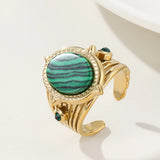 YACHAN Green Natural Stone Textured Geometric Wide Rings Vintage Wedding Jewelry
