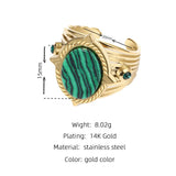 YACHAN Green Natural Stone Textured Geometric Wide Rings Vintage Wedding Jewelry