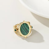 YACHAN Green Natural Stone Textured Geometric Wide Rings Vintage Wedding Jewelry