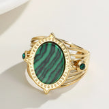 YACHAN Green Natural Stone Textured Geometric Wide Rings Vintage Wedding Jewelry