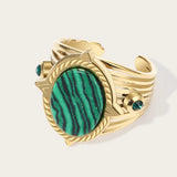 YACHAN Green Natural Stone Textured Geometric Wide Rings Vintage Wedding Jewelry
