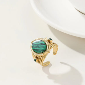 YACHAN Green Natural Stone Textured Geometric Wide Rings Vintage Wedding Jewelry