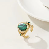 YACHAN Green Natural Stone Textured Geometric Wide Rings Vintage Wedding Jewelry