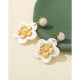 YACHAN 18K Plated Stainless Steel Drop Earrings Acrylic Flower Pearl Jewelry