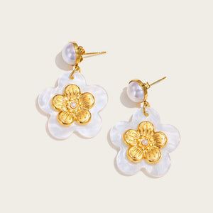 YACHAN 18K Plated Stainless Steel Drop Earrings Acrylic Flower Pearl Jewelry