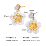 YACHAN 18K Plated Stainless Steel Drop Earrings Acrylic Flower Pearl Jewelry