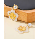 YACHAN 18K Plated Stainless Steel Drop Earrings Acrylic Flower Pearl Jewelry