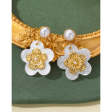 YACHAN 18K Plated Stainless Steel Drop Earrings Acrylic Flower Pearl Jewelry