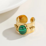 YACHAN Punk Stainless Steel Wide Rings Inlaid Natural Stone Charm Jewelry