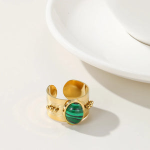 YACHAN Punk Stainless Steel Wide Rings Inlaid Natural Stone Charm Jewelry