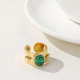 YACHAN Punk Stainless Steel Wide Rings Inlaid Natural Stone Charm Jewelry