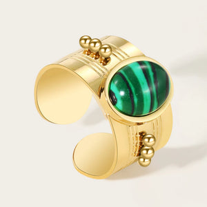 YACHAN Punk Stainless Steel Wide Rings Inlaid Natural Stone Charm Jewelry