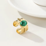YACHAN Punk Stainless Steel Wide Rings Inlaid Natural Stone Charm Jewelry