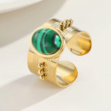 YACHAN Punk Stainless Steel Wide Rings Inlaid Natural Stone Charm Jewelry