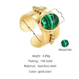YACHAN Punk Stainless Steel Wide Rings Inlaid Natural Stone Charm Jewelry