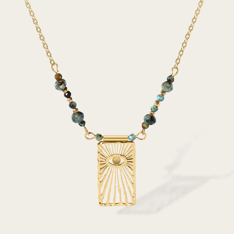 YACHAN Beaded Chains Eye Necklaces for Women Turquoise 18K PVD Plated