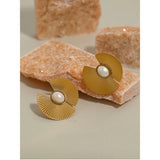 YACHAN Big Stud Earrings For Women Pearl Flowers Metal 18K Plated Jewelry