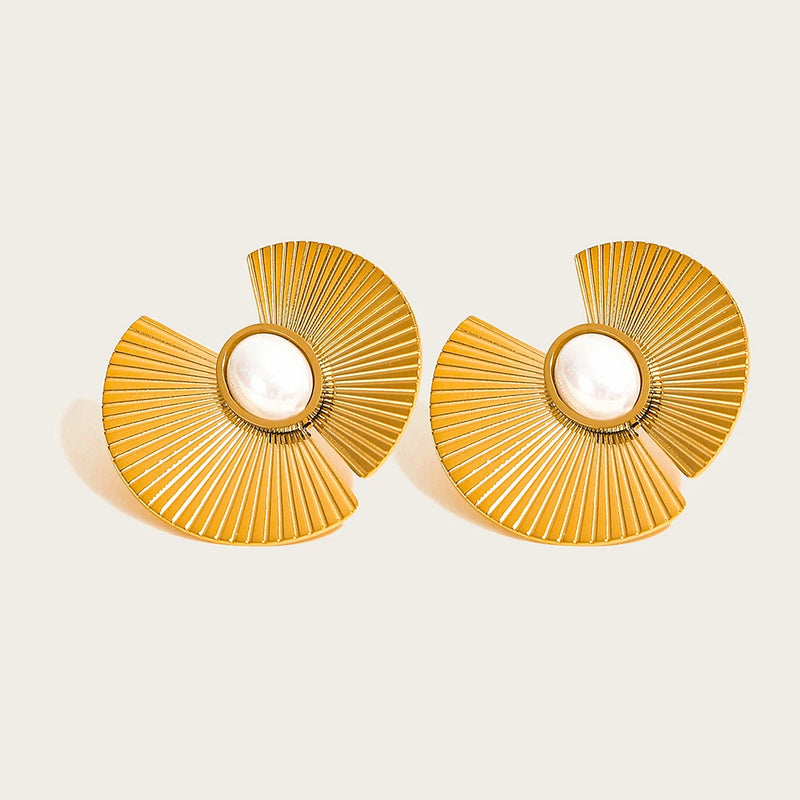 YACHAN Big Stud Earrings For Women Pearl Flowers Metal 18K Plated Jewelry