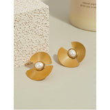YACHAN Big Stud Earrings For Women Pearl Flowers Metal 18K Plated Jewelry