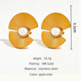 YACHAN Big Stud Earrings For Women Pearl Flowers Metal 18K Plated Jewelry