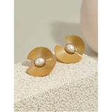 YACHAN Big Stud Earrings For Women Pearl Flowers Metal 18K Plated Jewelry