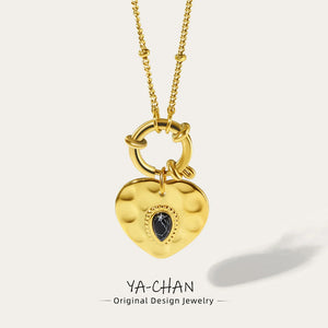 YACHAN Stainless Steel Heart Pendant Necklace with Natural Stone