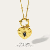 YACHAN Stainless Steel Heart Pendant Necklace with Natural Stone