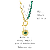 YACHAN Green Stone Beads Necklace Round Pendant Golden Chain Jewelry