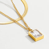YACHAN Double Layer Necklace with Cubic Zirconia Pendant