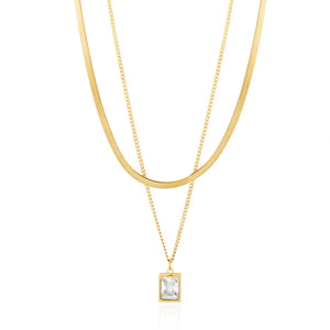YACHAN Double Layer Necklace with Cubic Zirconia Pendant