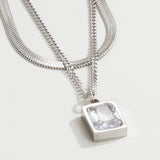 YACHAN Double Layer Necklace with Cubic Zirconia Pendant