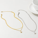 YACHAN Double Layer Necklace with Cubic Zirconia Pendant