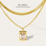 YACHAN Double Layer Necklace with Cubic Zirconia Pendant