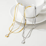 YACHAN Double Layer Necklace with Cubic Zirconia Pendant