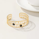 YACHAN Stainless Steel Wide Bangle Bracelet Natural Stone Statement 14K Plated