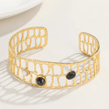 YACHAN Stainless Steel Wide Bangle Bracelet Natural Stone Statement 14K Plated